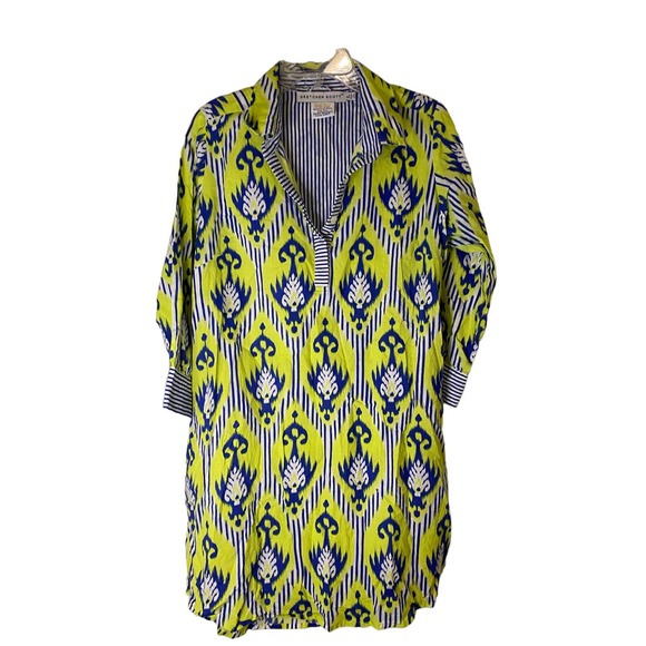 Gretchen Scott‎ • Batik Aztec Bright Blue Green White Tunic Shirt Dress, large - Picture 2 of 10